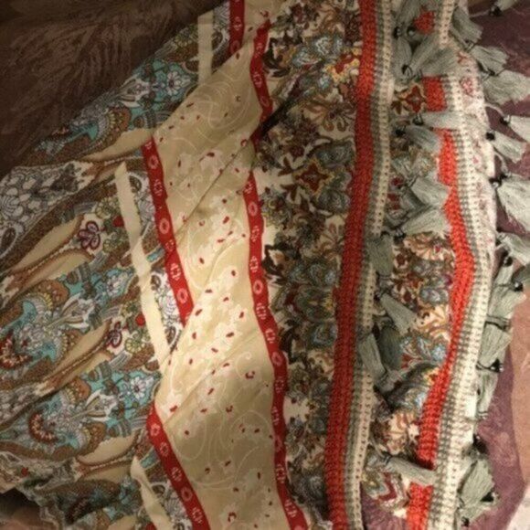 Bohemian Floral Print Woven Bell Sleeve Flounce Gypsy Maxi Dress XL - Picture 8 of 14